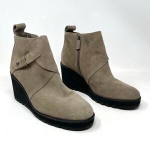 Eileen Fisher Tinker Suede Strap Wedge Ankle Bootie Boots Taupe Beige womens 10